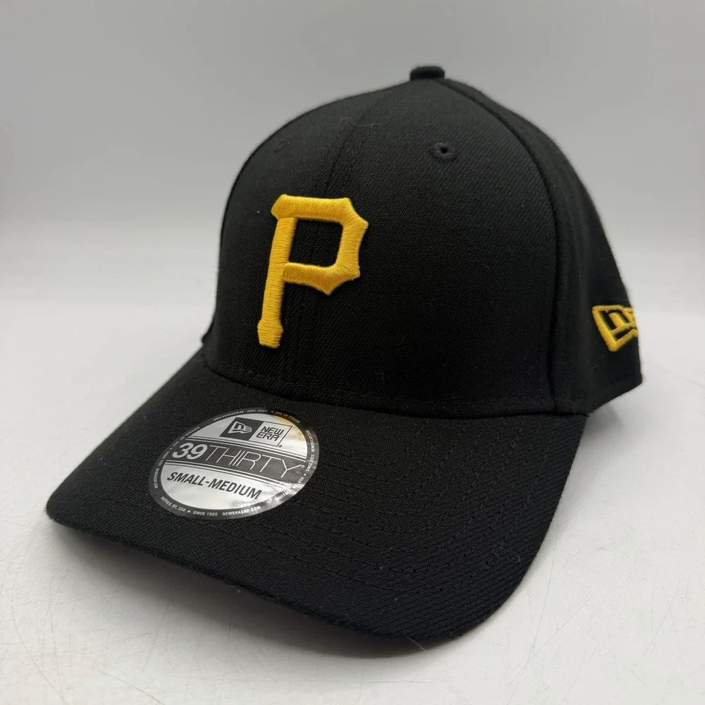 New Era 39Thirty Pittsburgh Pirates Hat Cap Sz S/M Black Flex Stretch Fit MLB